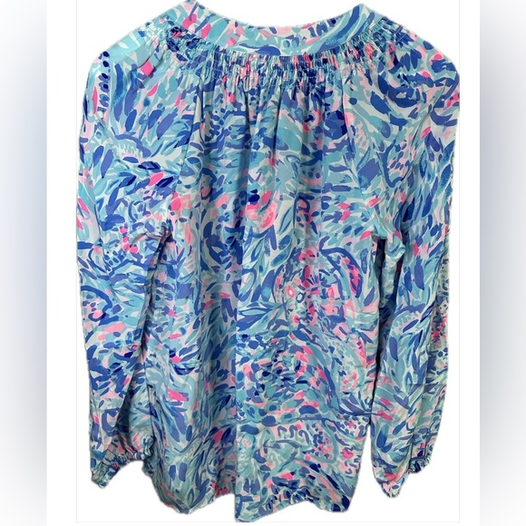 Lilly Pulitzer Elsa Blouse in Breakwater Tint Party Wave Print Size Small - Picture 5 of 9